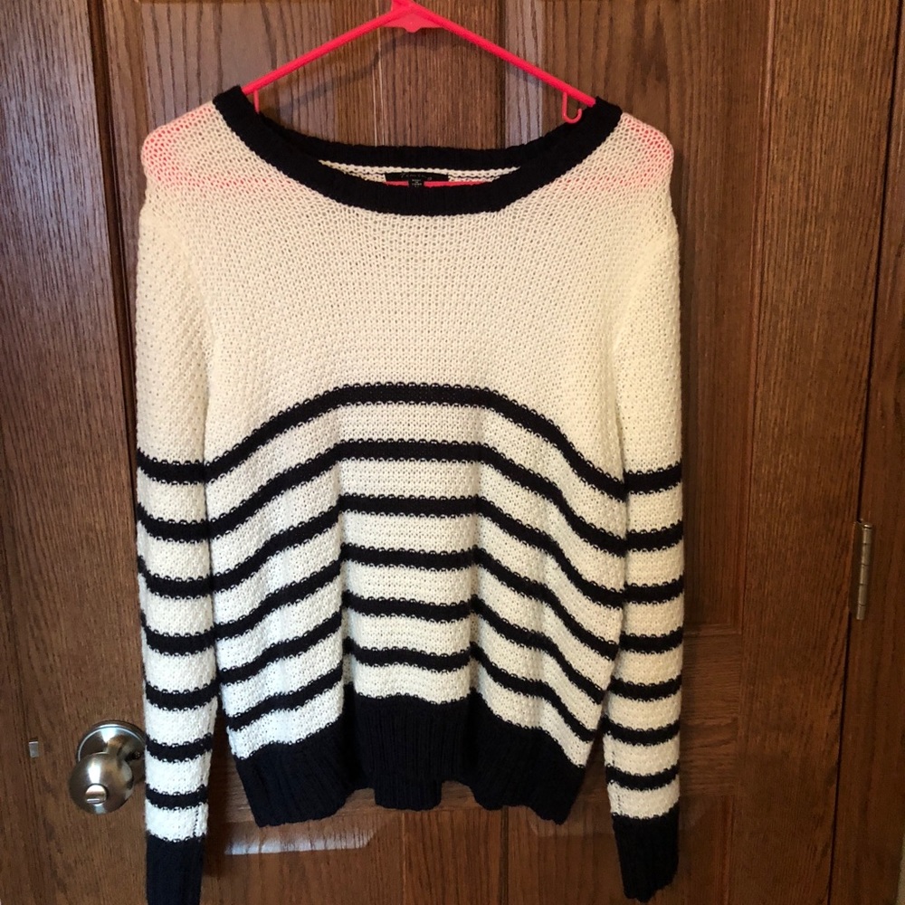 Navy Blue and White Striped Sweater.